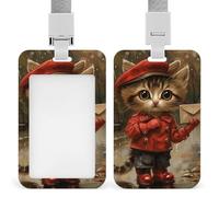 Cat Delivers Letter Id Badge Holder with Lanyard, Clear Vertical Card Protector Waterproof, Breakaway Safety Neck Strap, Heavy Duty Name Tag Holder for Nurse Teacher Officer Staff Women Men