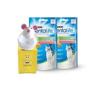 Cat Dental Treats Bundle Which Includes: 2x Purina Dentalife Salmon Flavour (40g each) | Cat Treats Biscuits | Bundled with Donny & Dev Dispenser Toy/Puzzle Feeder for Cats