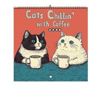 Cat Design Calendar, Cats Chillins With Coffee Calendars, 2026 Hangable Annual Schedule Funny Planner Reminder, Cartoon Cats Planner For Daily Use Family Goals Holiday Tasks Home Kitchen Friends Men