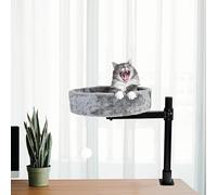 Cat Desk Bed, 360°Rotating & Adjustable, Round Cat Bed for Desk with Sturdy Steel Frame, Supports Up to 50 lbs, Desk Cat Nest Bed Modern Indoor Cat Furniture for Office Desks and Game Tables