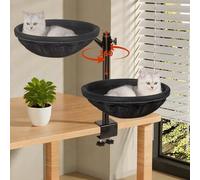 Cat Desk Bed, Cat Hammock with 360° Rotating & Height Adjustable, Removable Dual-Sided Breathable & Comfortable Kitten Bed, Cats Furniture Attachment for Indoor Office Desk (Black)