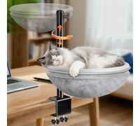 Cat Desk Bed, Cat Hammock with 360° Rotating & Height Adjustable, Removable Dual-Sided Breathable & Comfortable Kitten Bed, Cats Furniture Attachment for Indoor Office Desk (Grey)
