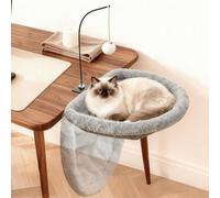 Cat Desk Bed & Clamp on Perch - Sturdy Heavy Duty Metal Hammock Supports 50lbs, Space Saving Home Office & Gaming Furniture, Soft Faux Rabbit Fur with Breathable Mesh, Washable Sunken Design