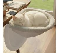 Cat Desk Bed, Foldable Cat Hammock for Desk, Semi-Circular Cat Bed with Soft Faux Rabbit Fur, Sunken Design Cat Bed, Space-Saving One-Key Folding Cat Furniture, Holds Up to 40lb, Light Grey