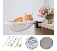 Cat Desk Bed Hammock Steel Frame Adjustable Soft Faux Fur Fabric Cat Shelf Hanging Bed for Indoor Cats Perfect Cat Hammock for Your Desk Pets - Unique Modern cat Furniture Supports up to 50lbs