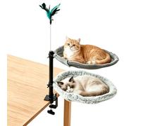 Cat Desk Bed, Heavy Duty Clamp On Cat Beds with Washable Covers and Feather Teaser, Desk Mounted Cats Hammock Bed for Office Desks, Study Desks and Computer Tables, Supports up to 40 lbs(Double Layer)