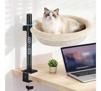 Cat Desk Bed - Machine Washable Reversible Cats Hammock for Large and Kitten - 360° Rotating & Height Adjustable - Supports Up to 45lbs - Indoor Cat Nest Furniture for Office & Game Tables - White