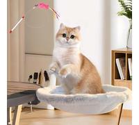 Cat Desk Bed Perch Nest with Teaser, 360° Rotatable Clamp Able Desk Cats Bed Attachment, Washable Bedside Cat Beds Attachment Soft with Space Saving Design, Sturdy Frame (White)