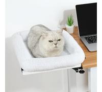 Cat Desk Bed-The Ideal Cat Bed for Your Desk Space，Cat Hammock 90° Foldable Space Saving Design for Cats to Rest-Creates The Perfect Cozy Resting Place for Cats up to 44 Lbs(White)