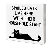 Cat Desk Decor Wooden Box Sign, Spoiled Cats Live Here, Funny Cat Decor Home Bedroom Office Cat Lovers Desk Decoration Room, Funny Cat Lovers Gifts Women Girl Men, Cat Mom Cat Dad Gifts 5 * 5