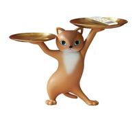 Cat Desk Storage Tray Statue - Resin Modern Cat Figurine Bowl | Decorative Desktop Organizer Sculpture for Living Room, Entryway, Study, Home, Offices, Keys, Wallets, Jewelry, Remote Control
