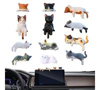 Cat Desktop Ornament - 12-Piece Resin Set | Computer Monitor Pendant, Tiny Animal Car Dashboard Accessory, Cute Figurine for Mirror, Home Office Table and Dashboard Decoration