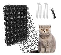 Cat Deterrent Mat 12 Pack, Black Cat Spike Mats 16 x 21cm, Humane Plastic Cat Repellent Mats for Sofa Furniture Garden, with Ground Stakes & Cable Ties