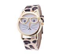 Cat Dial Fashion with Glasses Watch Strap Quartz Women's Women's Watch Analog Watch for Men (Multicolor, One Size)