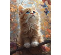 Cat Diamond Art Autumn Leaves Diamond Painting Kits for Adults 5D DIY Full Square Drill Cross Stitch Kits for Adults Arts and Crafts for Bedroom Decor, Room Decor, Gifts for Women 10x14inch -yym2507MY