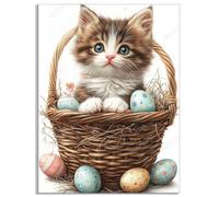 Cat Diamond Art Easter Egg Diamond Painting, Crystal Art Kits for Adults, DIY Rhinestone Crystal Cross Stitch Embroidery Crafts, Dimond Painting Accessories for Christmas Decorations 100x135cm Y8-338
