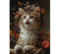 Cat Diamond Art Kits Adults, 5D Diamond Painting Flower, DIY Full Drill Cross Stitch Embroidery Crystal Art Kits, Crafts for Adults, Paintings for Home Wall Decor, Gifts for Women 32x44 inch X-5046