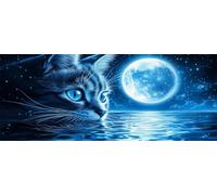 Cat Diamond Art Kits Adults Large 5D Full Moon Diamond Painting Kits, DIY Full Drill Crystal Art Craft Rhinestone Embroidery Cross Stitch Arts and Crafts for Adults 19.7x9.8 Inch/50x25 cm -LR134