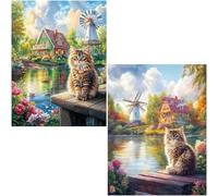 Cat Diamond Art Kits for Adults, 5D Diamond Painting Arts and Crafts for Adults, 2 Pack Diamond Art Painting Kits DIY Paint with Diamonds, Gem Crystal Art Painting for Wall Decor Gifts 60x80cm 4-566