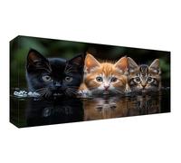 Cat Diamond Art Painting, Animal Large Diamond Painting Kits for Adults, 5D DIY Full Drill Cross Stitch Crystal Arts Crafts Pictures Embroidery Kit, Gifts for Girls Home Wall Decor 36x16inch t-6125