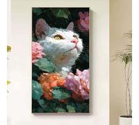 Cat Diamond Painting Flower Diamond Art Kits Adults, 5D Crystal Art Kits for Adults Kids DIY Square Full Drill Gem Art Craft Paintings Pictures Embroidery Kits Home Wall Decor Gifts 30x60cm bd7-e