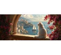 Cat Diamond Painting Kits for Adults, Pattern Boat Diamond Art 5D DIY Full Round Drill Gem Crystal Art Kits Crafts for Adults for Home Room Decor, Bedroom Decor, Gifts for Women 12x24inch -yym2603Y4