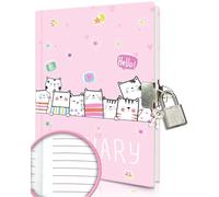 Cat Diary with Lock, 18x14cm 160 Pages Pink Kids Notebook with Padlock