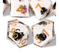 Cat Dice DND Set Cute 7 Pack, D&D Set with Gift Box Polyhedral & RPG Mtg Sharp Edge for Roleplaying Table Games with Dice Bag, Resin