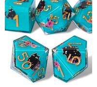 Cat Dice DND Set Cute 7 Pack, D&D Set with Gift Box Polyhedral & RPG Mtg Sharp Edge for Roleplaying Table Games with Dice Bag, Resin