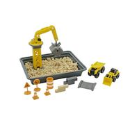 CAT Dig N’ Build Dirt Playset - 12 oz Moldable Dirt Compound, Working Crane, 2 Little Machines Vehicles, Construction Molds & Easy-Cleanup Tray, Sensory STEM Toy for Kids Ages 3 +