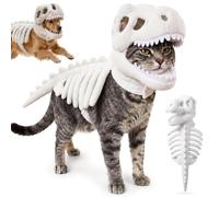 Cat Dinosaur Costume, Dinosaur Skeleton Glow in Dark Cat Costume, Dog Dinosaur Costume, Pet Dinosaur Skeleton Costum, Spinosaurus Plush Halloween Pet Hood Outfit Skull Cosplay Props (AWhite-S)