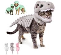 Cat Dinosaur Skeleton Costume, Glow in The Dark 3D Realistic Plush Pet Halloween Outfit, Cute Dino Skeleton Costume for Small Medium Cats & Dogs，Grey：L