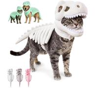 Cat Dinosaur Skeleton Costume, Glow in The Dark 3D Realistic Plush Pet Halloween Outfit, Cute Dino Skeleton Costume for Small Medium Cats & Dogs，white：M