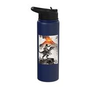 Cat & Dinosaur, Volcanic Eruption, Vintage Anime Stainless Steel Insulated Water Bottle