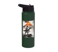 Cat & Dinosaur, Volcanic Eruption, Vintage Anime Stainless Steel Insulated Water Bottle