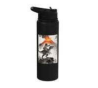 Cat & Dinosaur, Volcanic Eruption, Vintage Anime Stainless Steel Insulated Water Bottle
