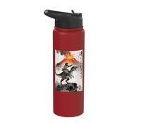Cat & Dinosaur, Volcanic Eruption, Vintage Anime Stainless Steel Insulated Water Bottle