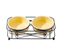 Cat Dish - Double Ceramic Dog Bowl with Holder, Dispenser Dish for Food and Water, Increased Pet Supplies | Robo