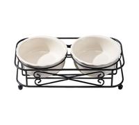 Cat Dish: Vintage Ceramic Design Elevated Stand, Multiple Pet Food and Water Bowl, Non-Slip Pet Feeding Set, Durable Kitchen Accessory | Pa