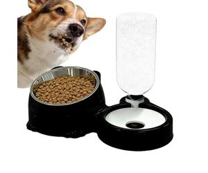 Cat Dishes For Food And Water - 2 In 1 Compact Waterer & Stainless Steel Bowl Set, Space Saving Fresh Water Siphon Station For Single Kittens & Toy Breeds | Mint Green