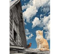 Cat DIY Diamond Art, Diamond Painting for Home Wall Decor, Bird 5D Square Full Drill Crystal Art Kits for Adults, DIY Cross Stitch Embroidery Crafts Pictures, Gifts for Women, 24x36in L-5496