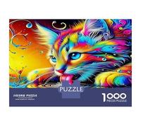 Cat DIY Jigsaw Puzzle, Colorful Cat Eco-Friendly Paper, Fun & Challenging Family Game, Beautiful Decoration Puzzle, Great Gift Idea 52x38cm/1000pcs