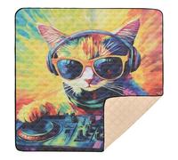Cat Dj Art Print Large Sturdy Baby Gym & Activity Mat for Indoor Outdoor 1-Piecing Activity Entertainment Mat for Babies Infants Toddlers, 50'' x 50''