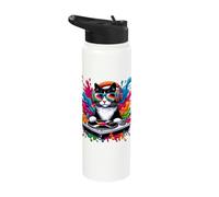 Cat DJ, DJing at Turntable, EDM, Pop Art & Deejay, DJ Stainless Steel Insulated Water Bottle
