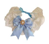 Cat Dog Bandana, Elegant Lace Silky Bow with Pearls Bib Collar for Small Medium Sized Pets, Princess Style Cat Clothes (Blue,S)