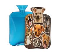 Cat Dog Big Head Photo Hot Water Bottle 2L | Hot Water Bottles with Soft Plush Polyester Cover for Adults, Women Menstrual Cramps Pain Relief, Hand Feet Warmer