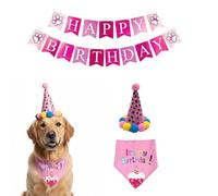 Cat & Dog Birthday Hat Set, 3-Piece Party Supplies with Cute Scarf and Banner for Pet Celebrations, for Small Dogs and Cats (pink)