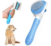 Cat Dog Brush Grooming Comb, Self Cleaning Slicker Brushes with Smooth handle, Pet Shedding Tool Massage Clean Tangled Brush with Cleaning Button for Cat Dog (Blue)