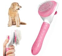 Cat Dog Brush Grooming Comb, Self Cleaning Slicker Brushes with Smooth handle, Pet Shedding Tool Massage Clean Tangled Brush with Cleaning Button for Cat Dog (Pink)