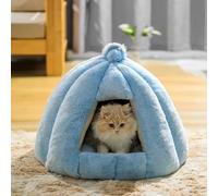 Cat Dog Cave Bed, Portable Pet Igloo Puppy Kitten Tent House with Removable Washable Cushion, Semi-closed Small Medium Cats Bed Warm Kennel (Blue,L-56x48cm)
